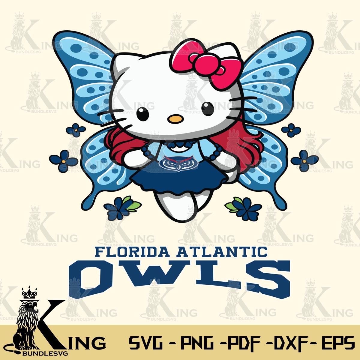 Florida Atlantic Owls Butterfly Kitty Charm Svg Eps Dxf Png File, Digital Download