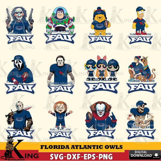 Ultimate set containing Florida Atlantic Owls Cartoon Football NCAA Bundle digital file for silhouette cameo and cricut projects
