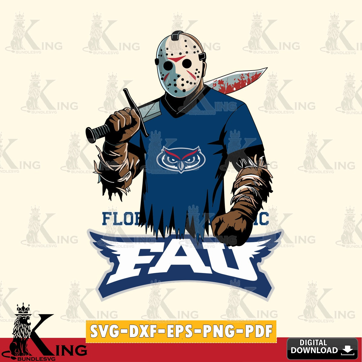 Vector design showing Florida Atlantic Owls Jason Voorhees Football, NCAA vector art for engraving, cutting, and printing.