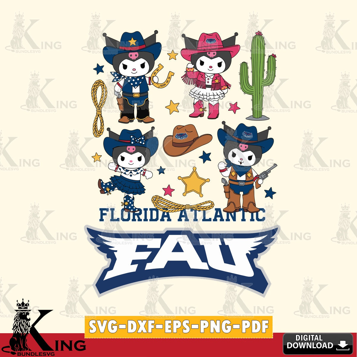 Florida Atlantic Owls Kuromi Cowboy Western SVG file, Cricut, Cut file  , Digital Download , Instant Download, Sanrio svg, Clipart