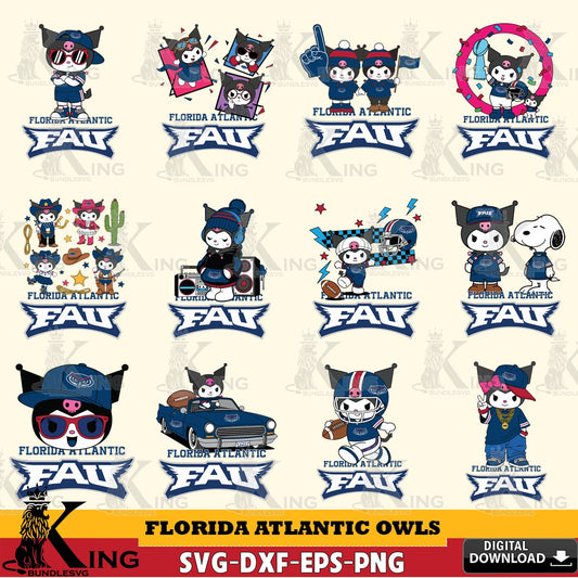 Florida Atlantic Owls Kuromi Football Jersey NCAA Bundle SVG file, Cricut, Cut file  , Digital Download , Instant Download, Sanrio svg, Clipart