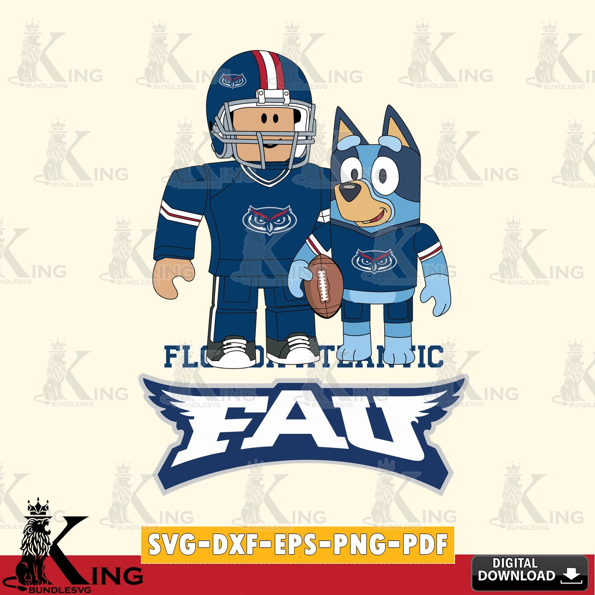 Florida Atlantic Owls Roblox & Bluey Football SVG file , NCAA Cricut,  File cut , Digital Download , PDF File