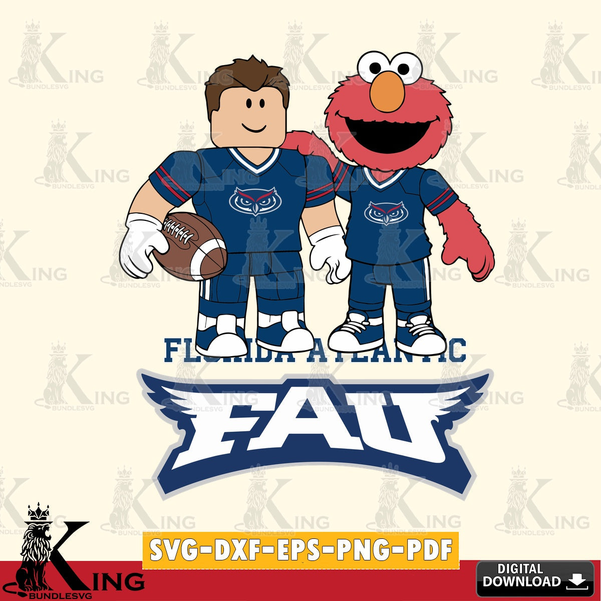 Florida Atlantic Owls Roblox & Elmo Football SVG file , NCAA Cricut,  File cut , Digital Download , PDF File