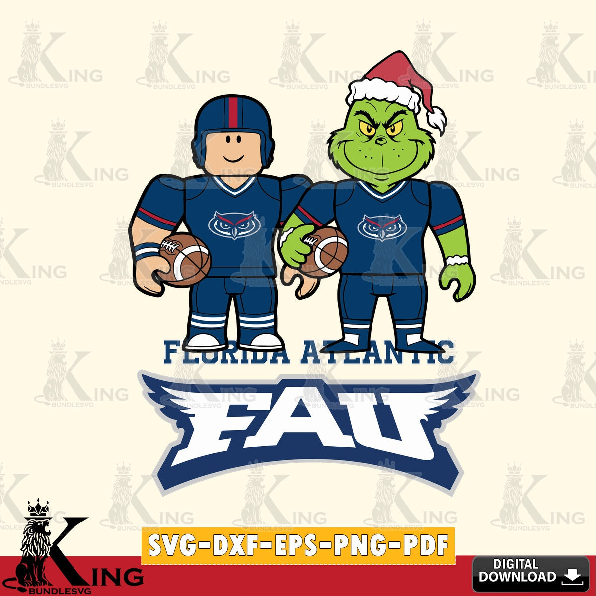 Florida Atlantic Owls Roblox & Grinch Football SVG file , NCAA Cricut,  File cut , Digital Download , PDF File