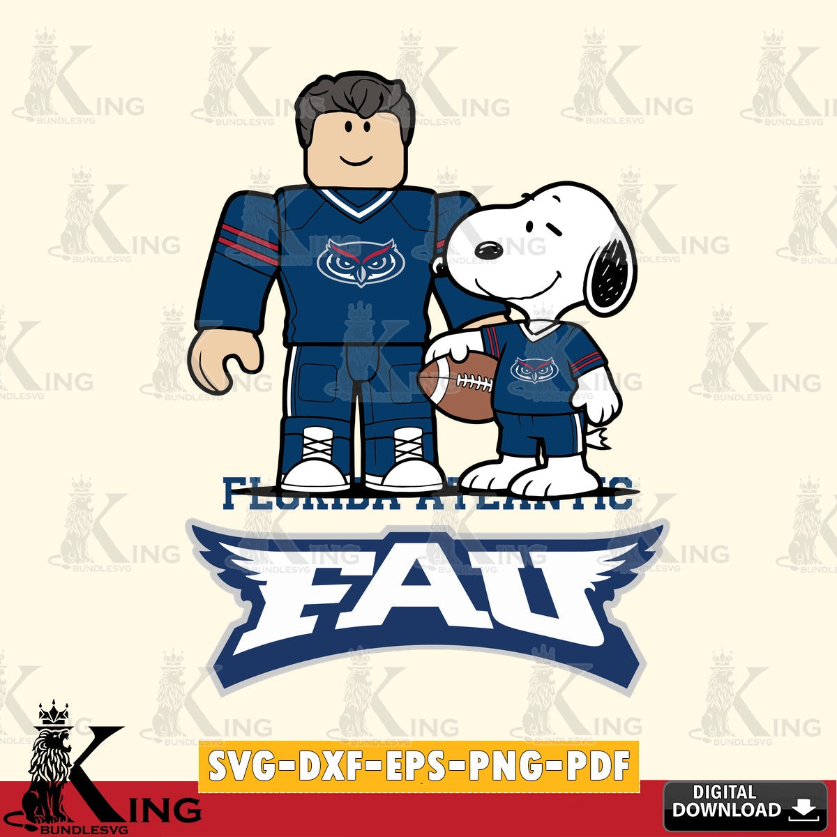 Florida Atlantic Owls Roblox & Snoopy Football SVG file , NCAA Cricut,  File cut , Digital Download , PDF File