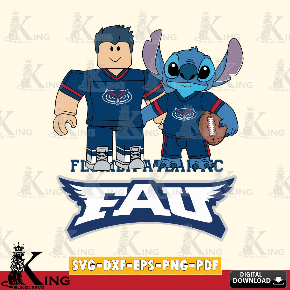 Florida Atlantic Owls Roblox & Stitch Football SVG file , NCAA Cricut,  File cut , Digital Download , PDF File