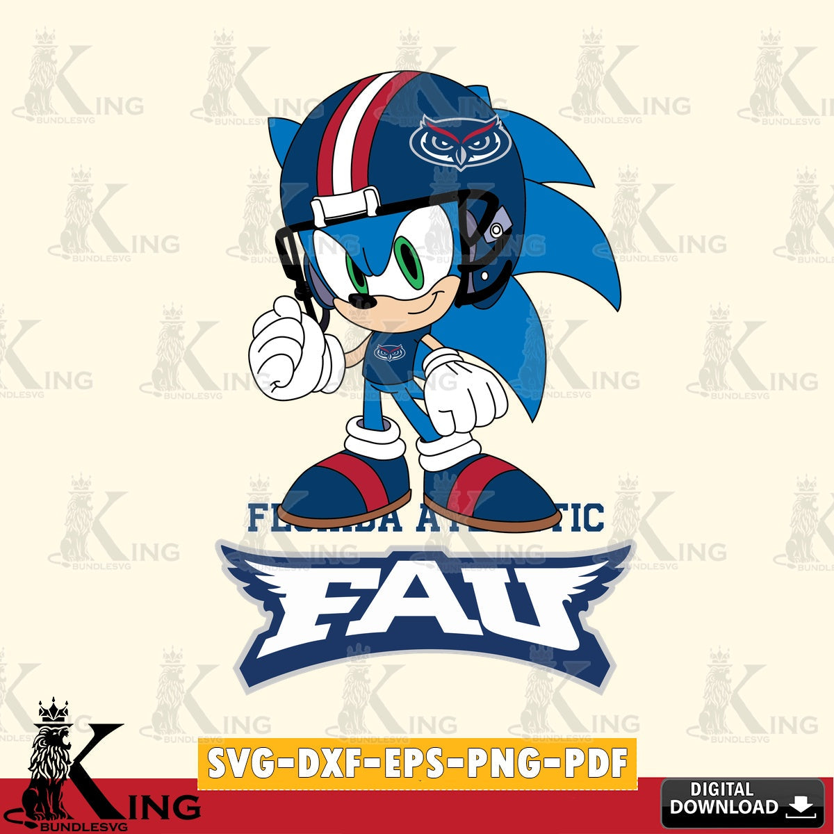 Custom design featuring Florida Atlantic Owls Sonic Football Mascot SVG PNG files perfect for Cricut and Silhouette cutting