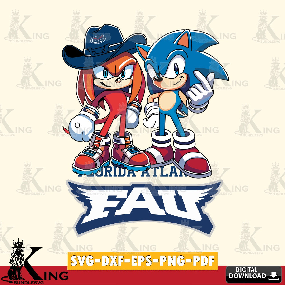 Hand-drawn style art of Florida Atlantic Owls Sonic & Knuckles football mascot, versatile clip art for stickers, decals, and mugs.