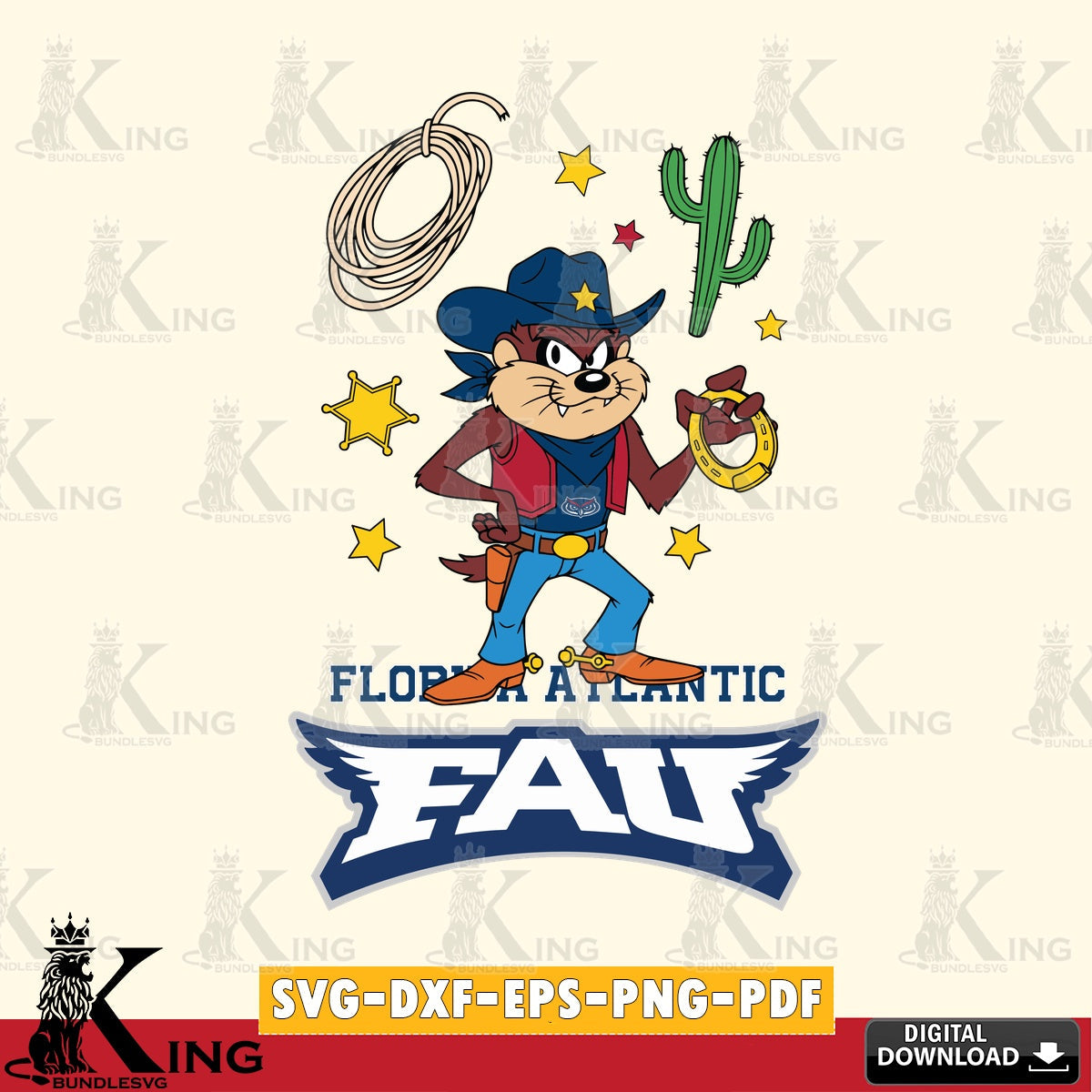 Florida Atlantic Owls Taz Cowboy Western SVG file, Cut file  , Digital Download , Instant Download, Taz svg, NCAA svg