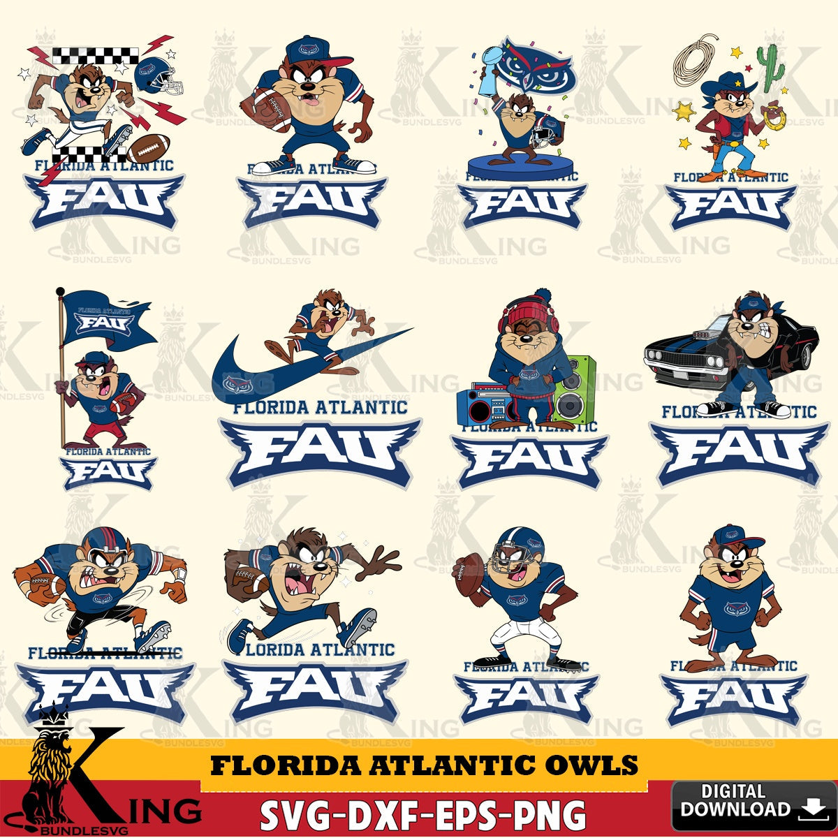 Florida Atlantic Owls Taz Football NCAA Bundle SVG file, Cut file  , Digital Download , Instant Download, Taz svg, NCAA svg