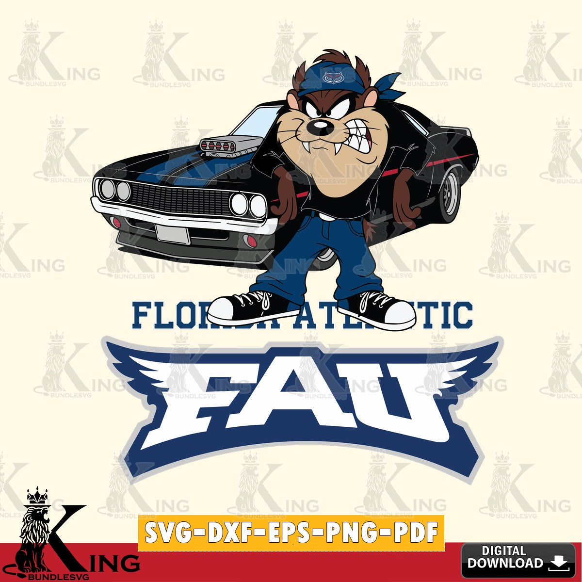 Florida Atlantic Owls Taz Racing Car SVG file, Cut file  , Digital Download , Instant Download, Taz svg, NCAA svg
