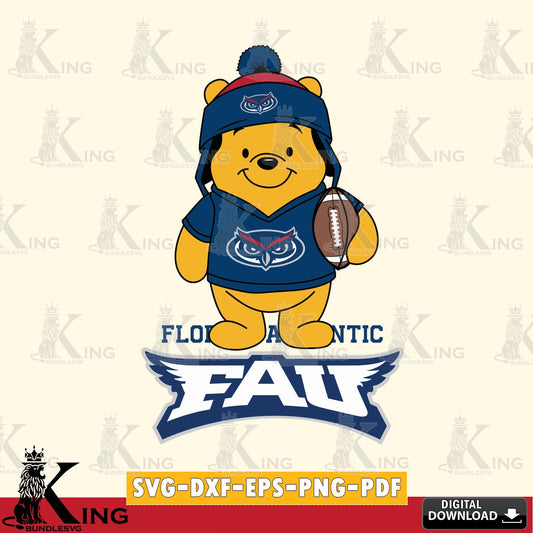 High-quality graphic of Florida Atlantic Owls Winnie the Pooh player Football, high-quality vector for DIY scrapbooking and home