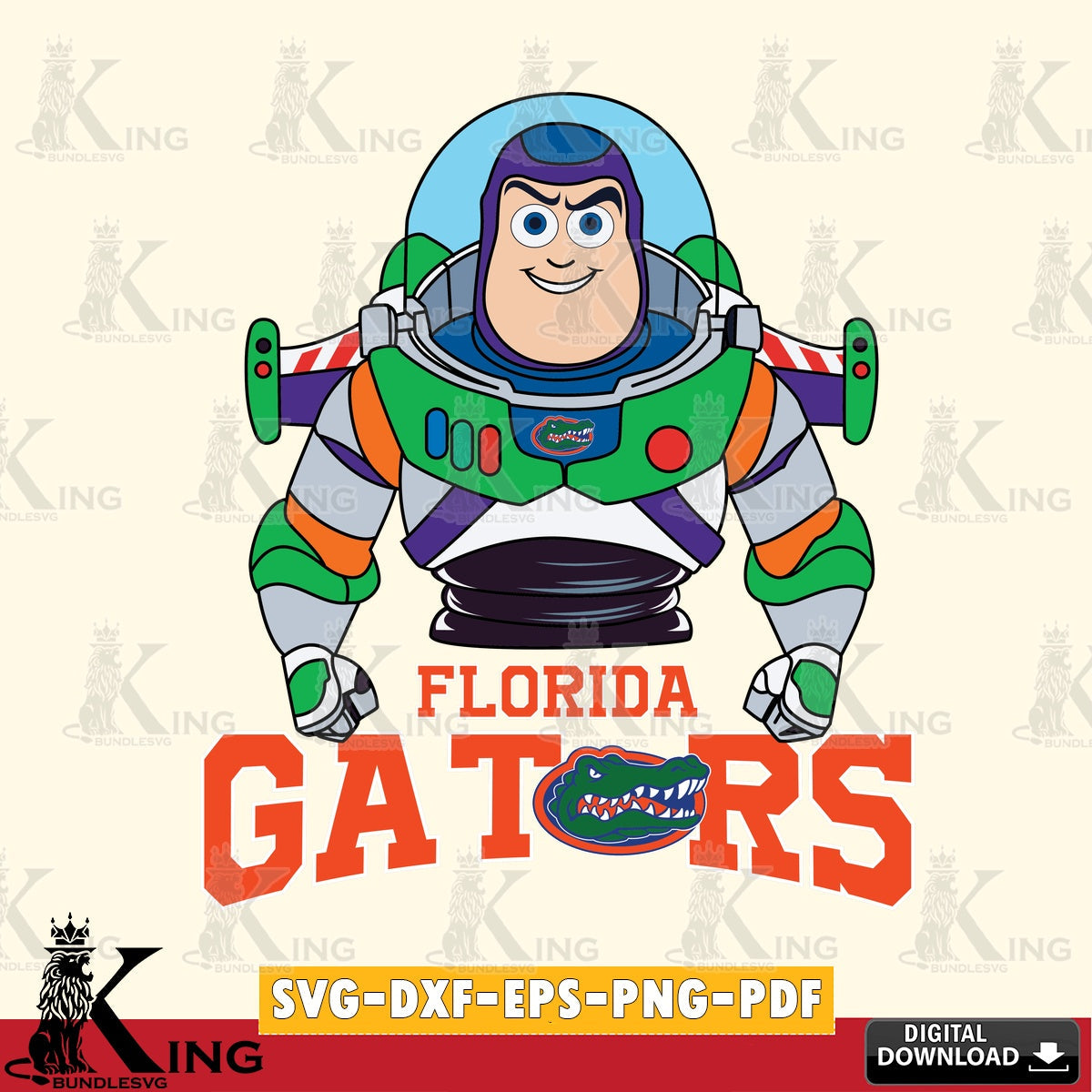 Vector design showing Florida Gators Buzz Lightyear Football, NCAA, PNG clipart for sublimation printing and graphic design