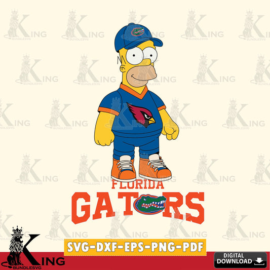 Hand-drawn style art of Florida Gators Homer Simpson playing football, digital clipart compatible with laser engraving and