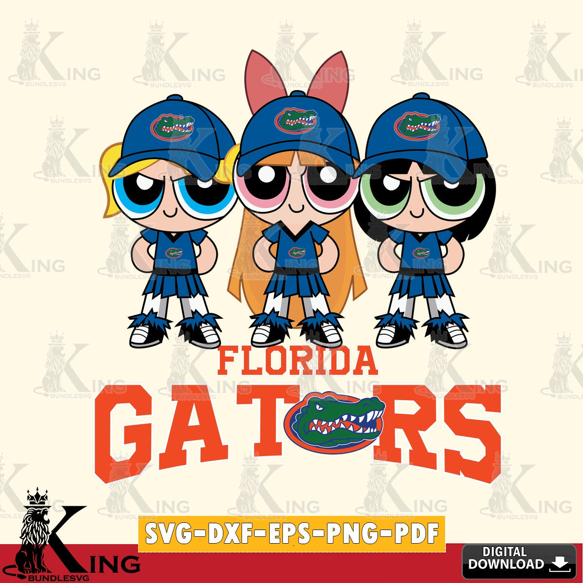 Eye-catching graphic of Florida Gators PowerPuff Girls football, NCAA, vector art for engraving, cutting, and printing.