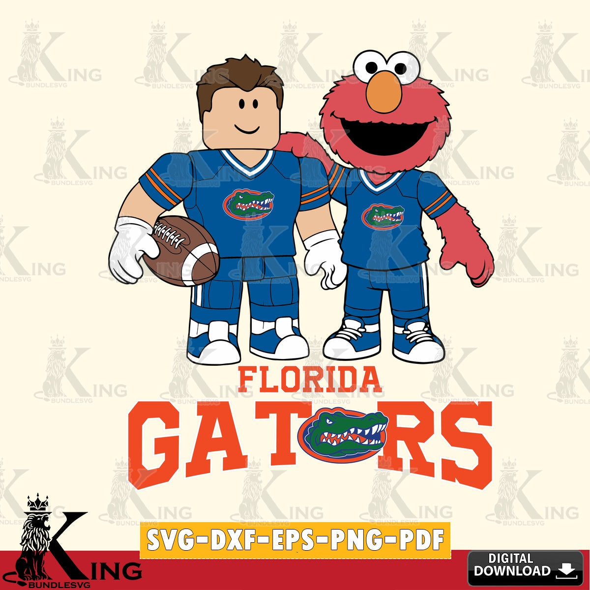 Vector design showing Florida Gators Roblox and Elmo playing football, NCAA Cricut, SVG PNG design suitable for Glowforge and