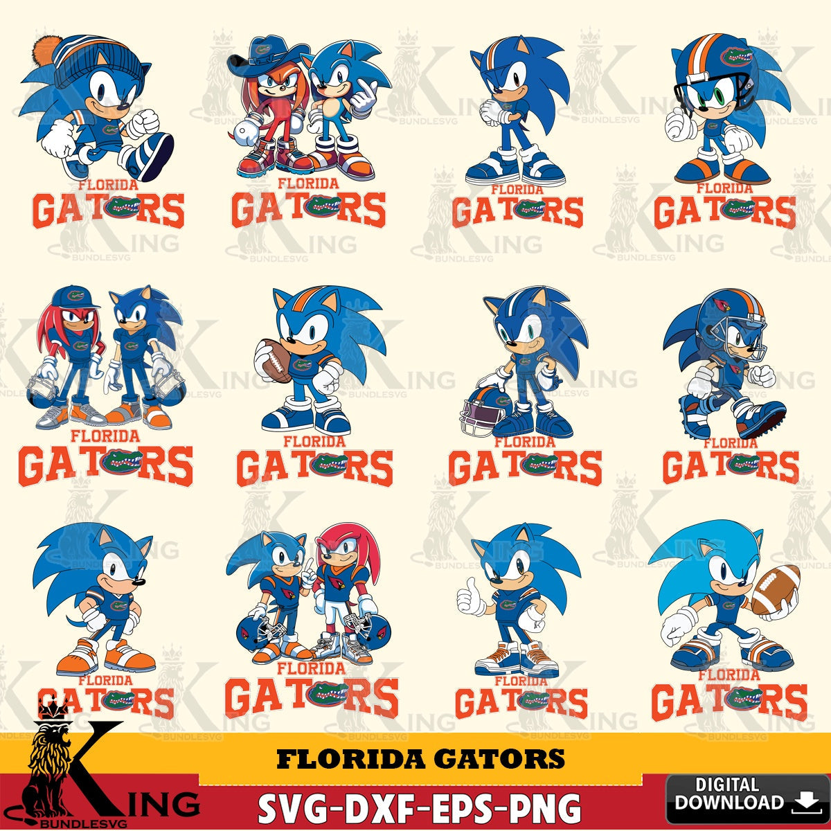 Exclusive set of Florida Gators Sonic & Knuckles NCAA Football Bundle digital download for Cricut Maker and paper crafts