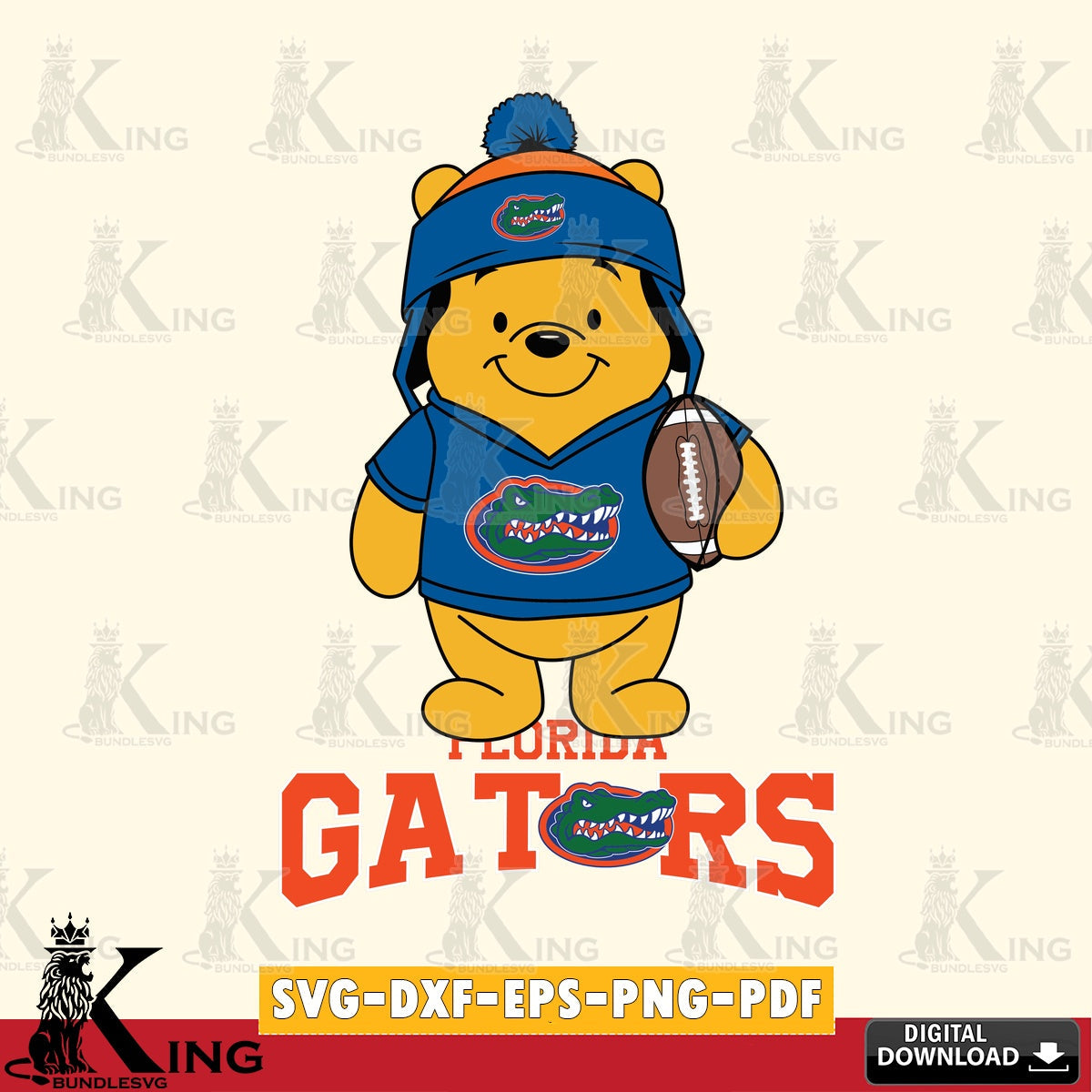 Creative design featuring Florida Gators Winnie the Pooh player football, a high-quality vector for DIY scrapbooking and home