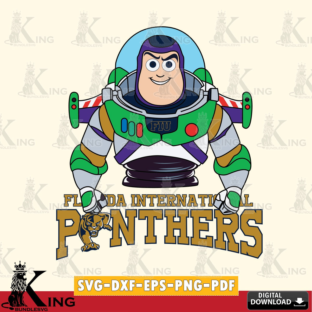 Detailed illustration of Florida International Panthers Buzz Lightyear Football, NCAA, PNG clipart for sublimation printing and
