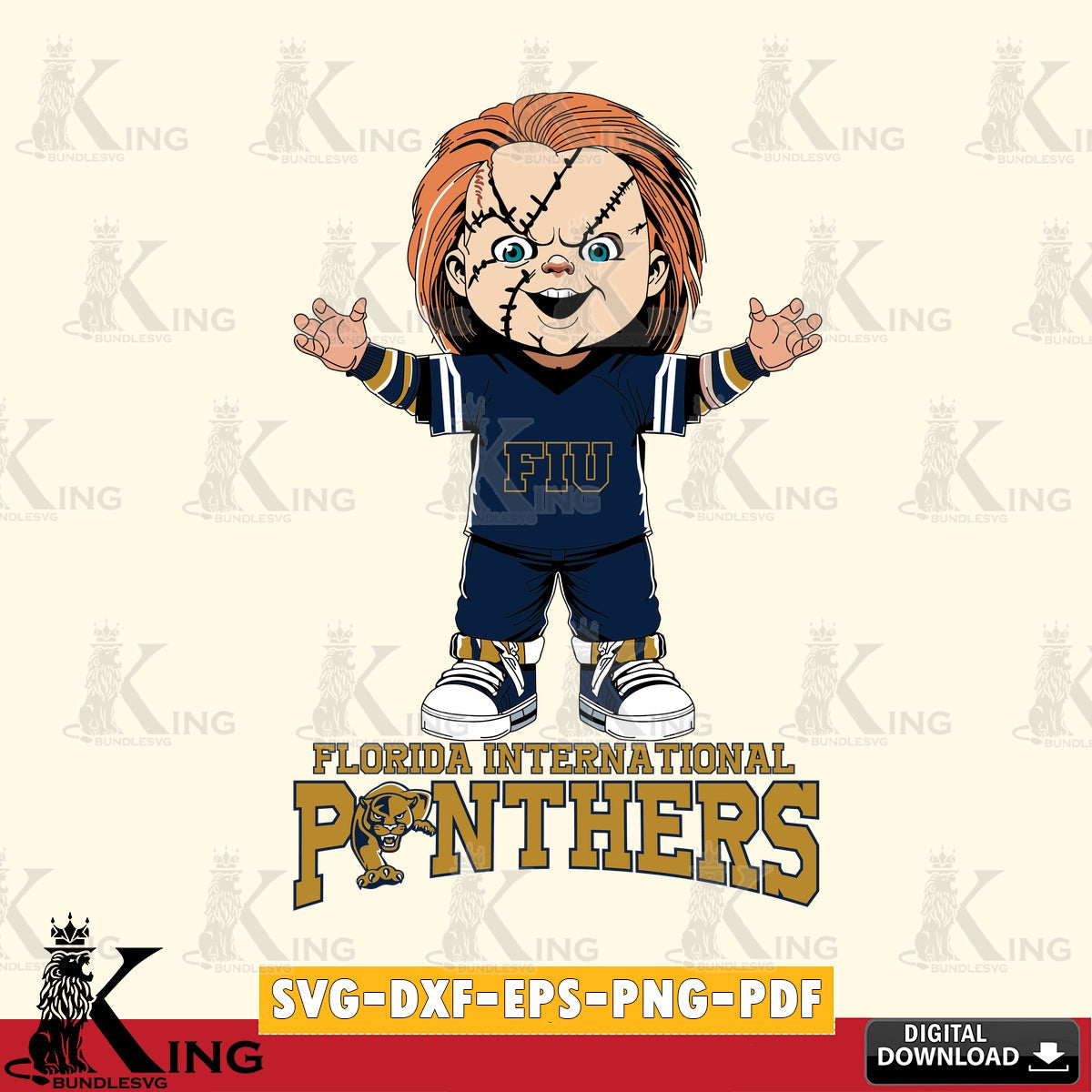 Artistic drawing of Florida International Panthers Chucky Football, crafting file for iron-on transfer and vinyl decals