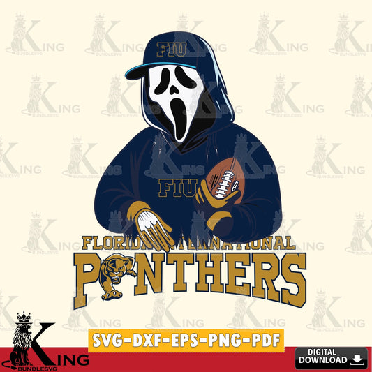 Hand-drawn style art of a Florida International Panthers Ghostface Scream football player, cut file ideal for vinyl projects and