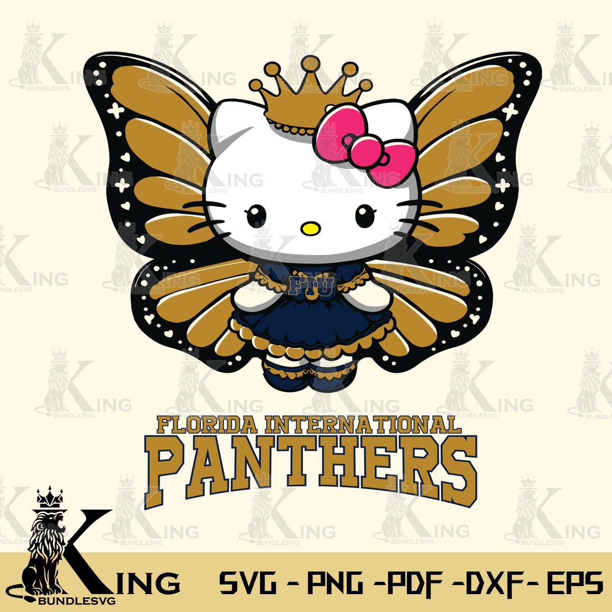 Florida International Panthers Kitty Wings & Flowers Svg Eps Dxf Png File, Digital Download