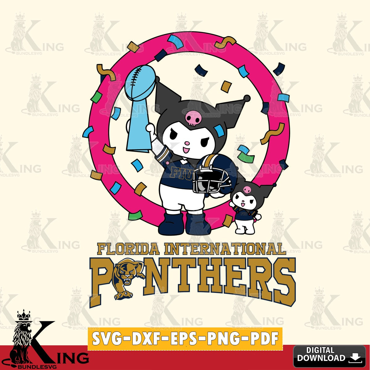 Florida International Panthers Kuromi Football Champion SVG file, Cricut, Cut file  , Digital Download , Instant Download, Sanrio svg, Clipart