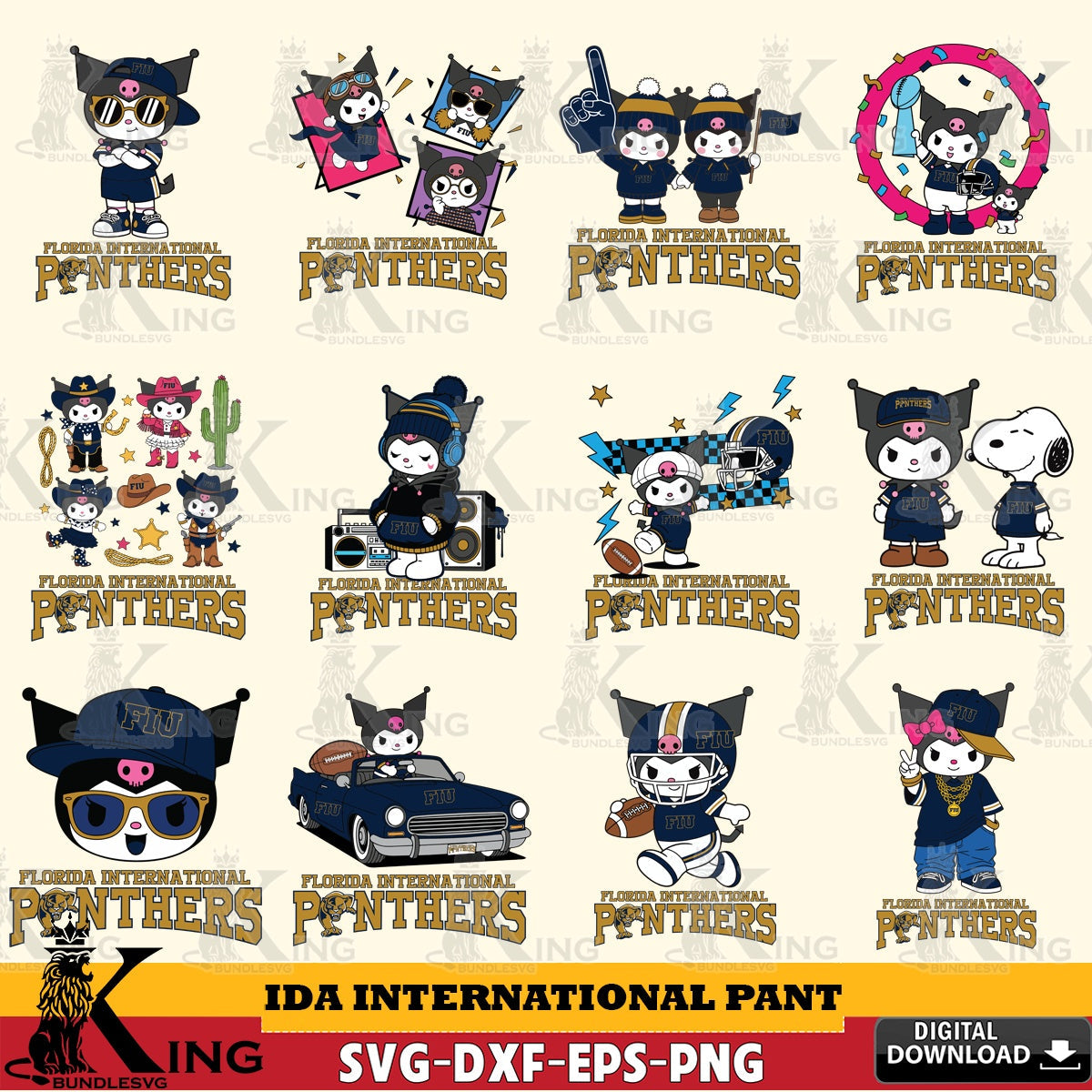 Florida International Panthers Kuromi Football Jersey NCAA Bundle SVG file, Cricut, Cut file  , Digital Download , Instant Download, Sanrio svg, Clipart
