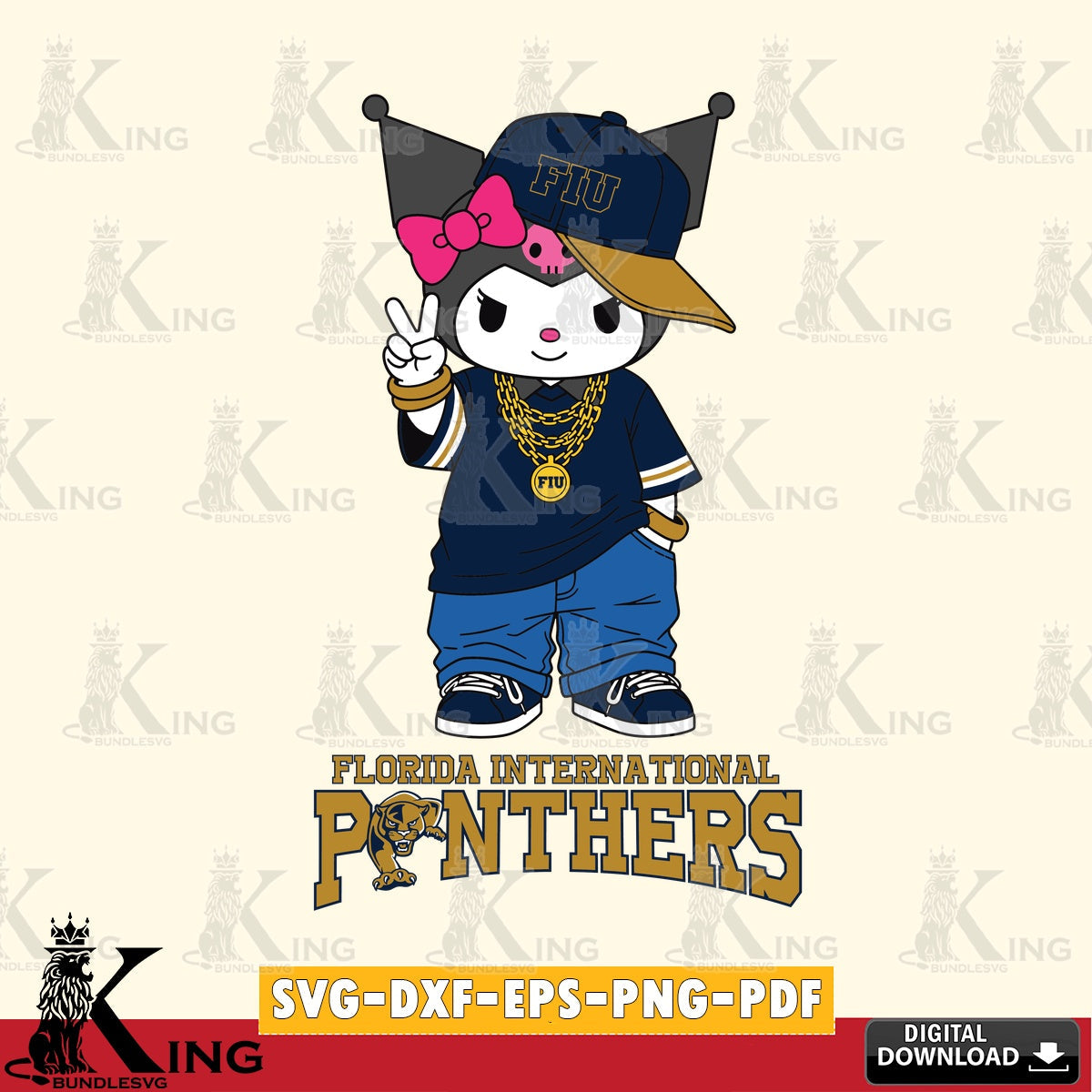 Florida International Panthers Kuromi Streetwear Style SVG file, Cricut, Cut file  , Digital Download , Instant Download, Sanrio svg, Clipart