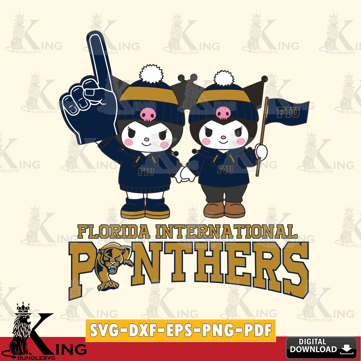 Florida International Panthers Kuromi rugby Fan SVG file, Cricut, Cut file  , Digital Download , Instant Download, Sanrio svg, Clipart