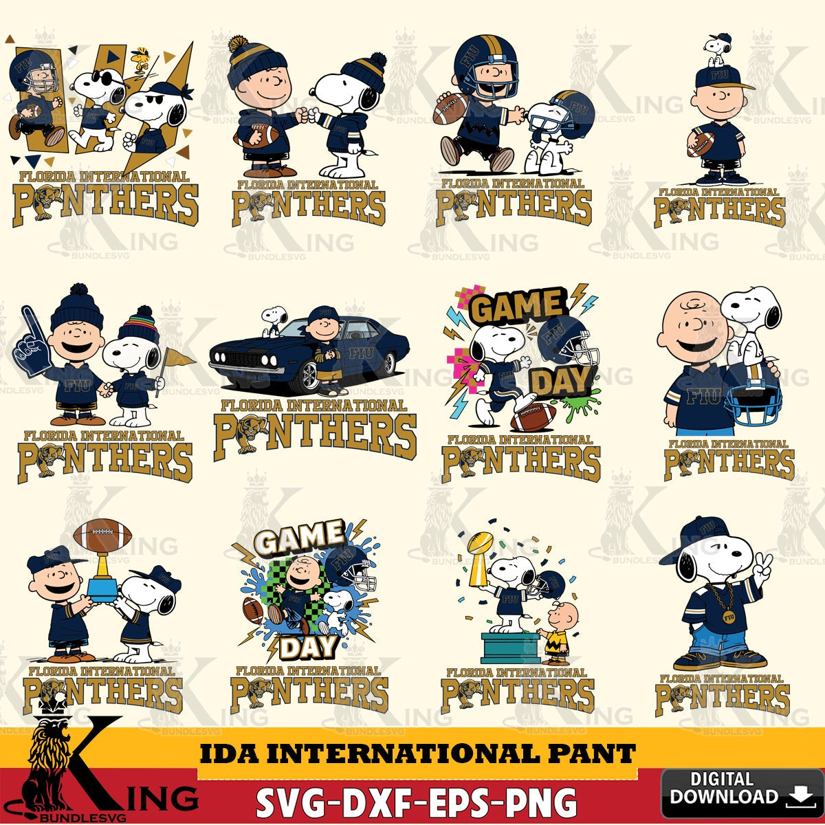 Florida International Panthers Peanuts Football NCAA Bundle SVG, Cricut, Cut file  , Digital Download , Instant Download, Peanuts svg, NCAA svg, Football svg, Sport svg