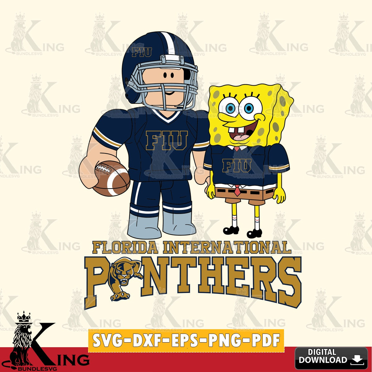 Florida International Panthers Roblox & Spongebob Football SVG file , NCAA Cricut,  File cut , Digital Download , PDF File