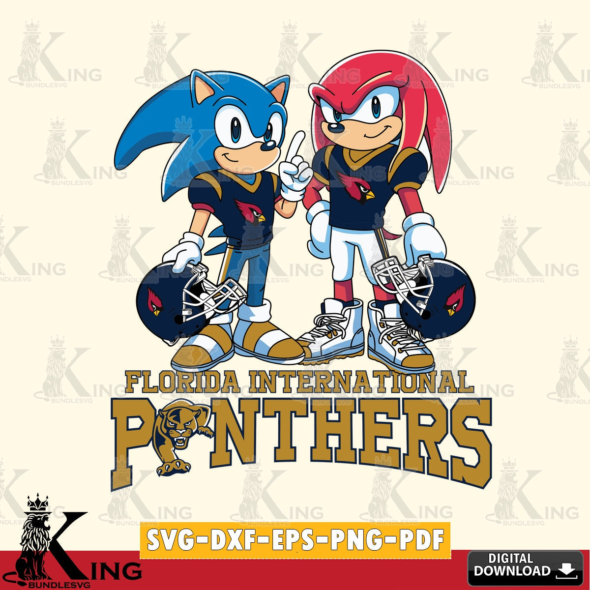 Digital download featuring Florida International Panthers Sonic And Knuckles football, vector illustration for POD merchandise