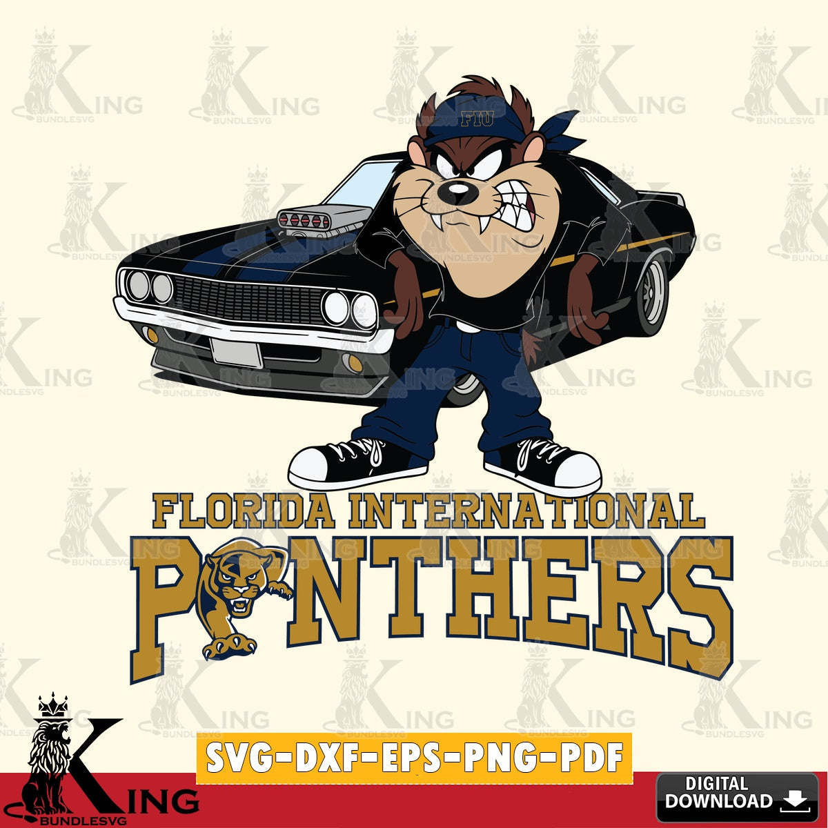 Florida International Panthers Taz Racing Car SVG file, Cut file  , Digital Download , Instant Download, Taz svg, NCAA svg
