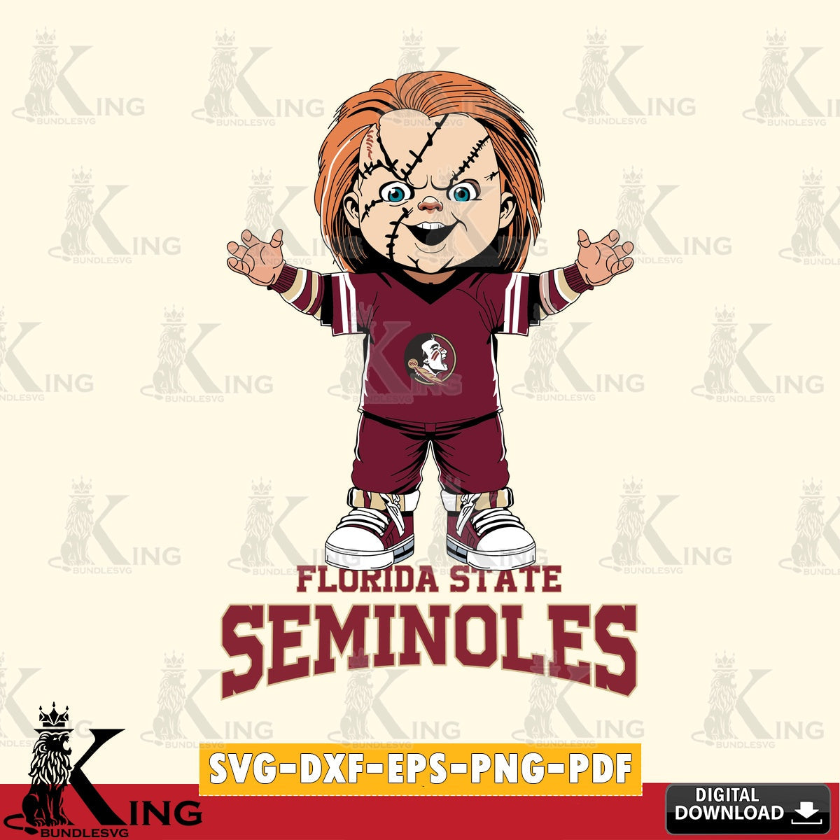 Detailed illustration of Florida State Seminoles Chucky Football, a vector illustration for POD merchandise and apparel