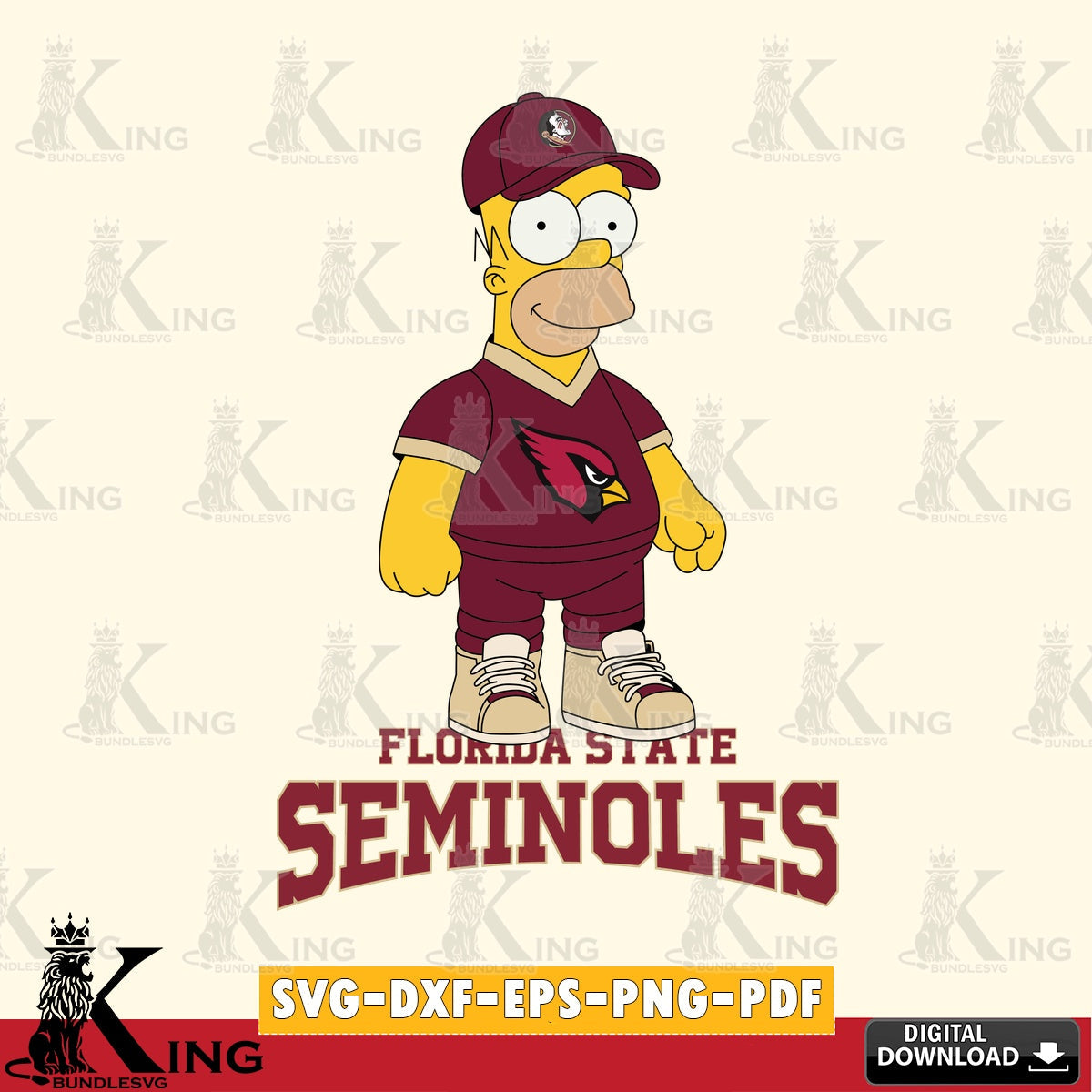 Digital clipart of Florida State Seminoles Homer Simpson football, NCAA vector art for engraving, cutting, and printing