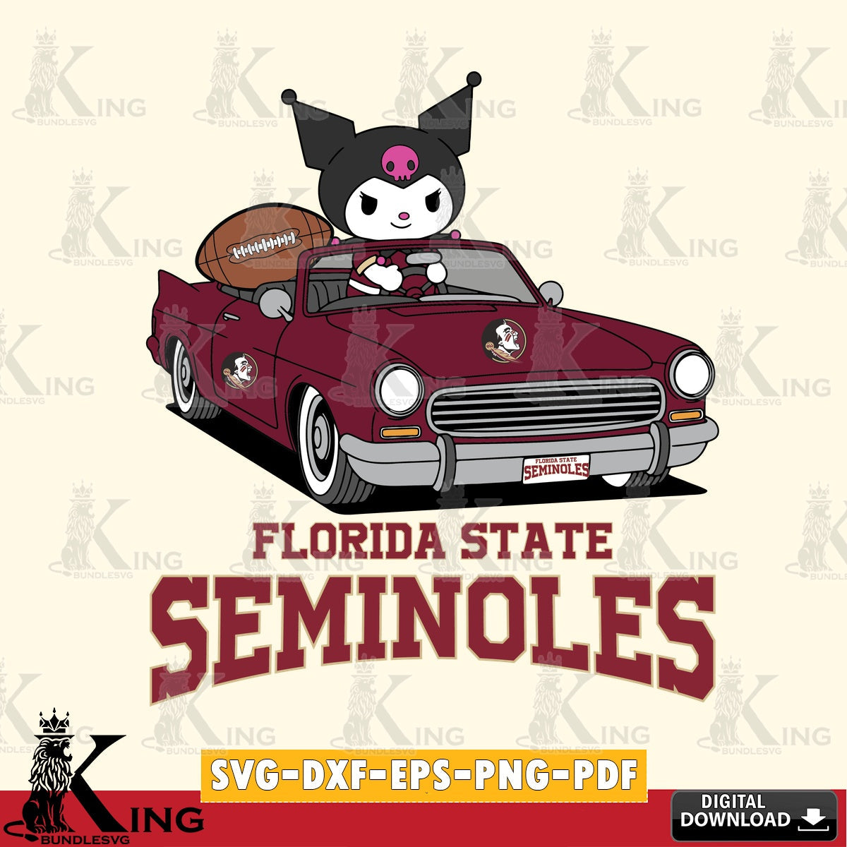 Florida State Seminoles Kuromi Car Football Game SVG file, Cricut, Cut file  , Digital Download , Instant Download, Sanrio svg, Clipart