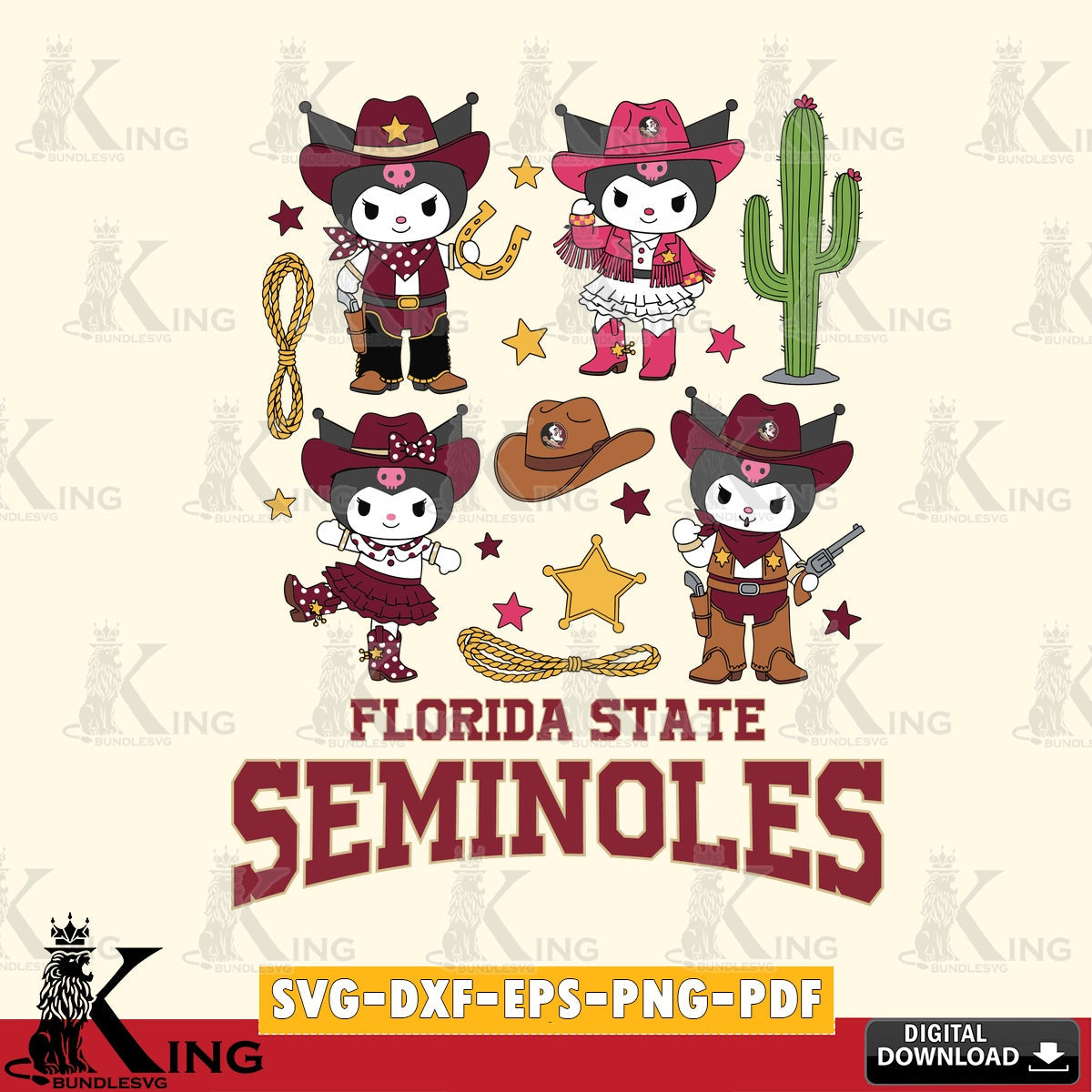 Florida State Seminoles Kuromi Cowboy Western SVG file, Cricut, Cut file  , Digital Download , Instant Download, Sanrio svg, Clipart