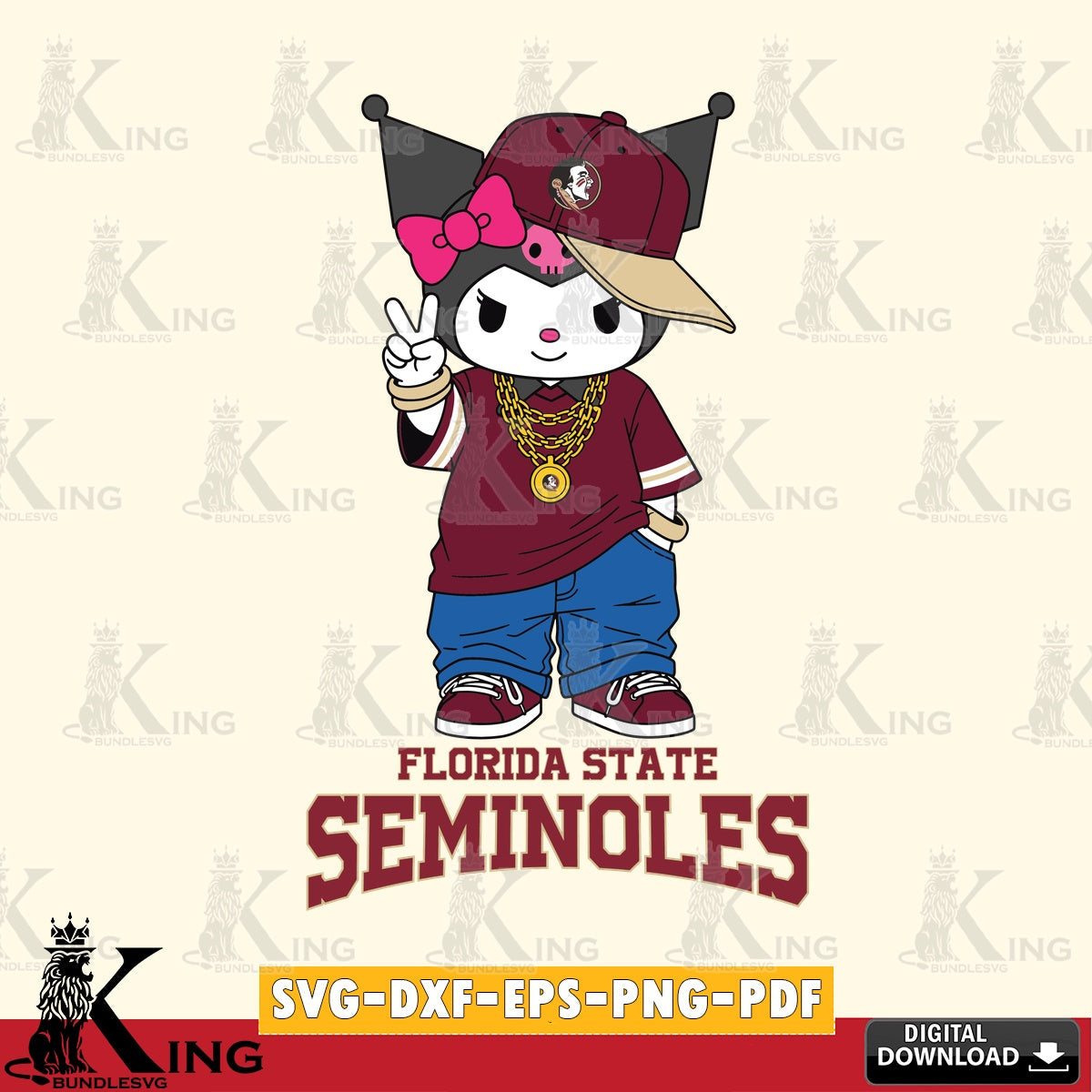 Florida State Seminoles Kuromi Streetwear Style SVG file, Cricut, Cut file  , Digital Download , Instant Download, Sanrio svg, Clipart