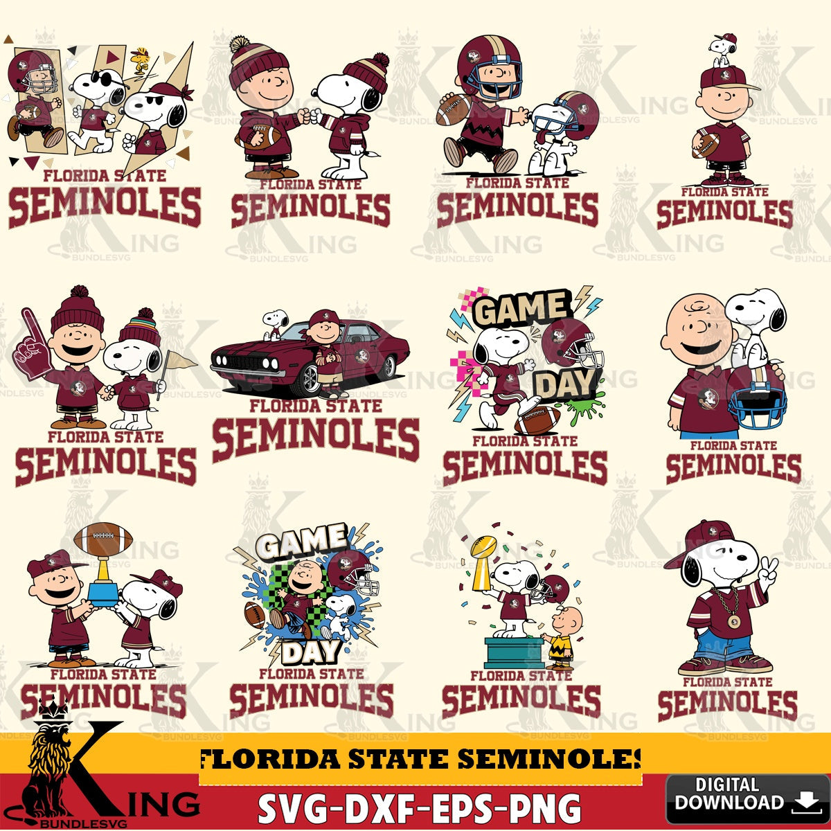 Florida State Seminoles Peanuts Football NCAA Bundle SVG, Cricut, Cut file  , Digital Download , Instant Download, Peanuts svg, NCAA svg, Football svg, Sport svg