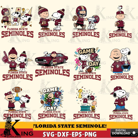 Florida State Seminoles Peanuts Football NCAA Bundle SVG, Cricut, Cut file  , Digital Download , Instant Download, Peanuts svg, NCAA svg, Football svg, Sport svg