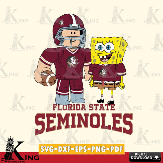 Printable art of Florida State Seminoles Roblox & Spongebob Football, NCAA Cricut, SVG cut file for personalized gifts and laser