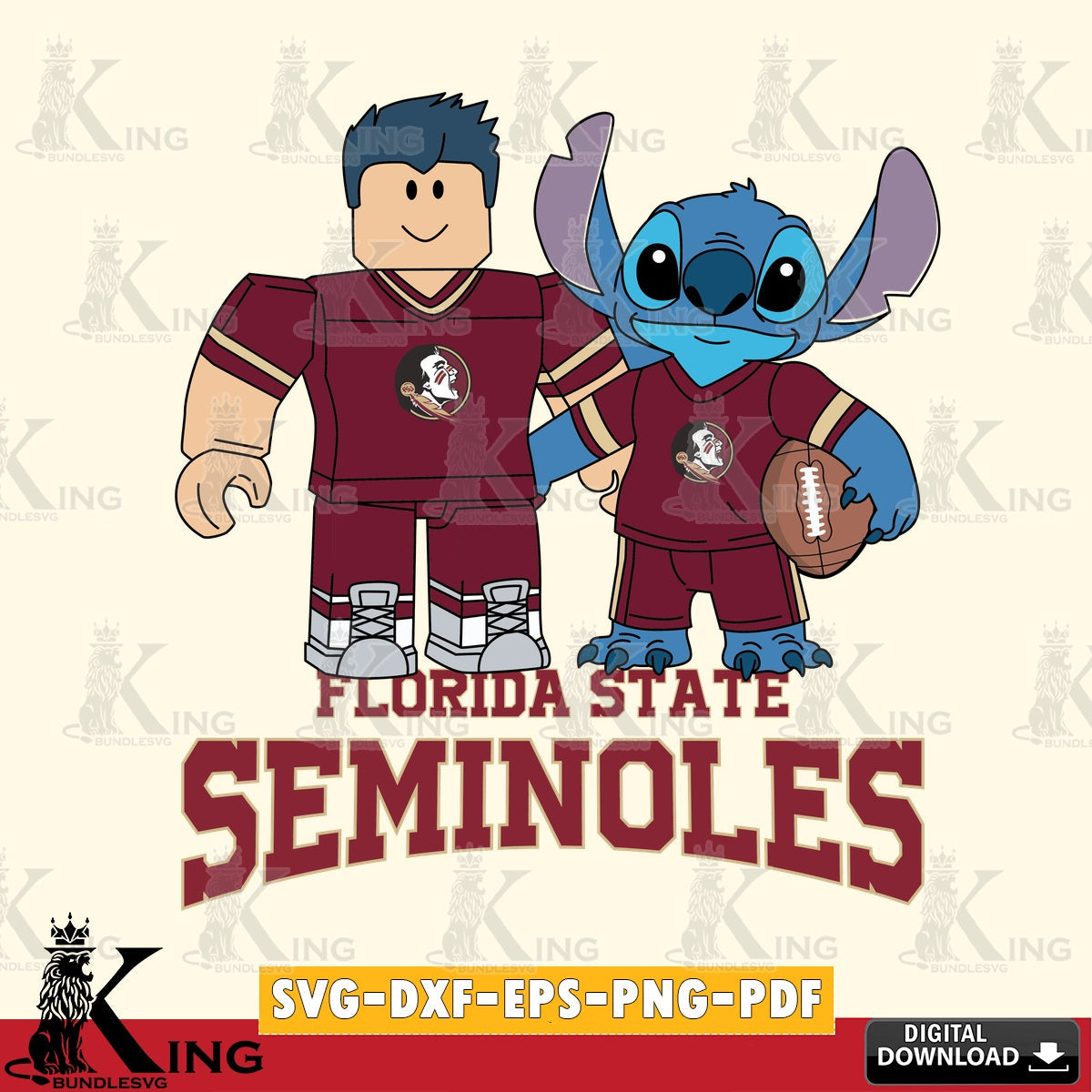Eye-catching graphic of Florida State Seminoles Roblox & Stitch Football, a printable vector design for sublimation and crafts
