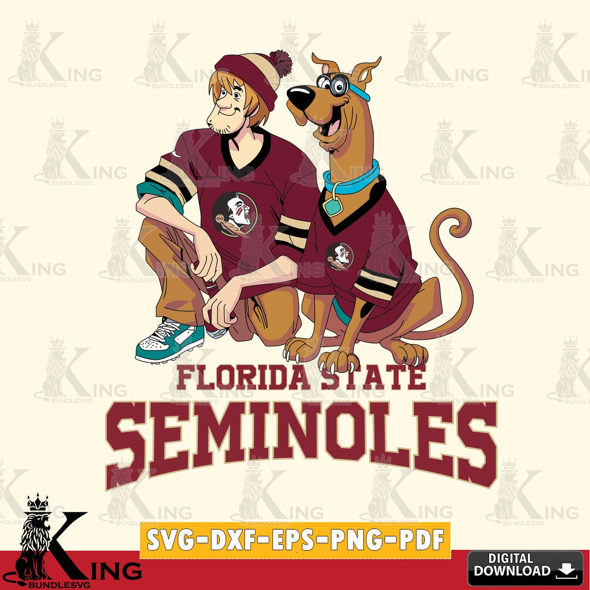 Eye-catching graphic of Florida State Seminoles Shaggy and Scooby Doo football, vector illustration for POD merchandise and