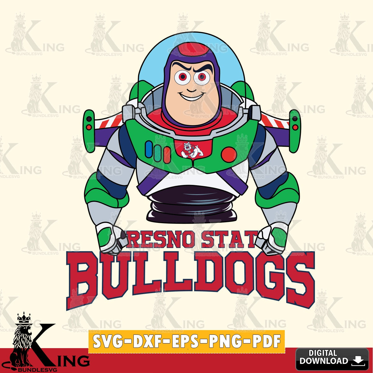 Unique artwork depicting Fresno State Bulldogs Buzz Lightyear Football, SVG PNG files perfect for Cricut and Silhouette cutting