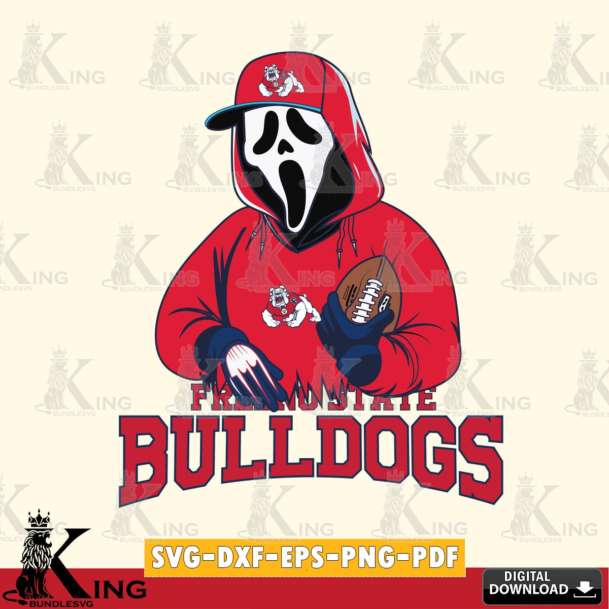 Digital download featuring Fresno State Bulldogs Ghostface Scream football player, versatile clip art for stickers, decals, and