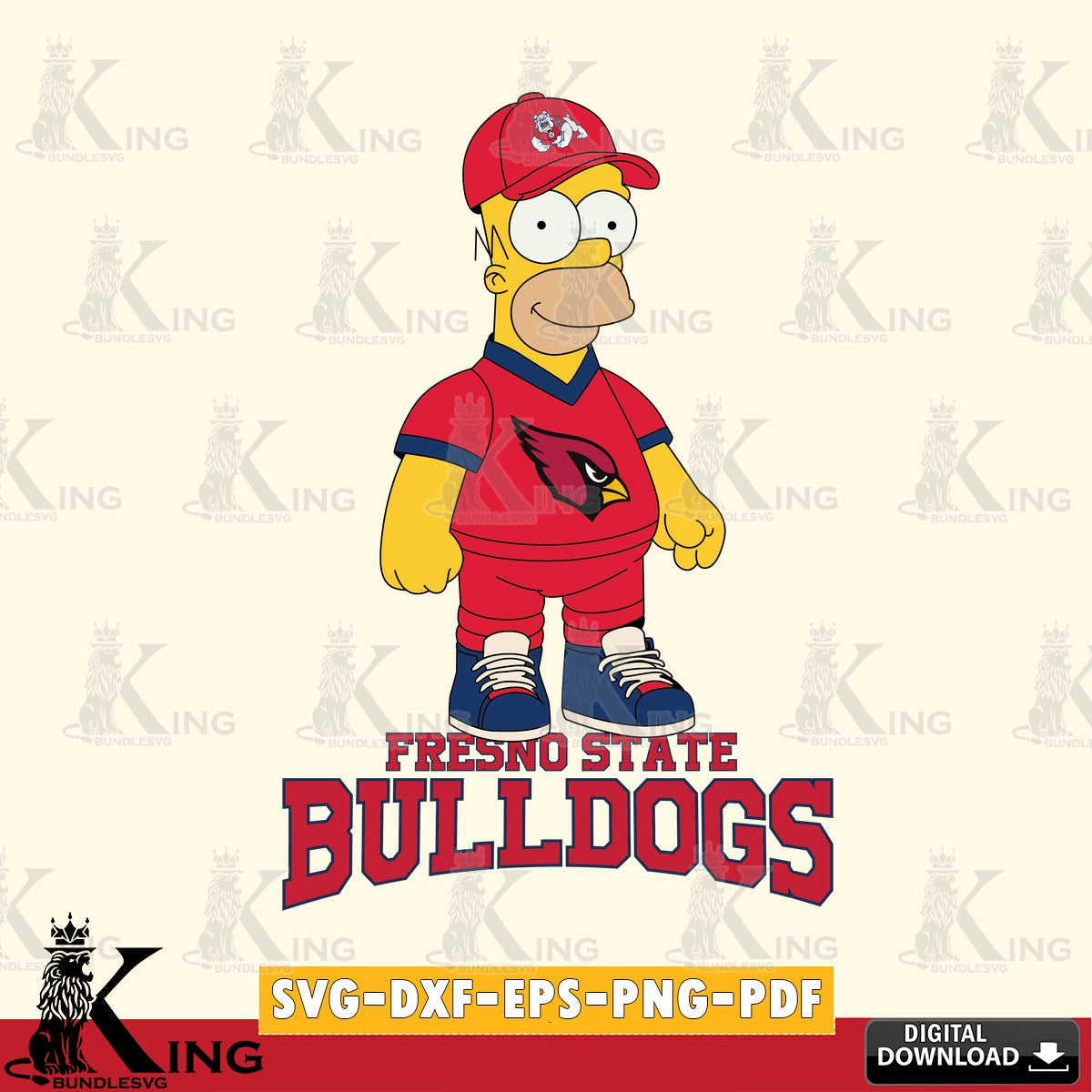 Stylish representation of Fresno State Bulldogs Homer Simpson Football, NCAA SVG PNG design suitable for Glowforge and laser