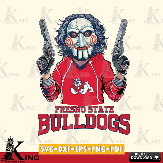 Digital download featuring Fresno State Bulldogs Jigsaw Billy Football, a crafting file for iron-on transfer and vinyl decals.
