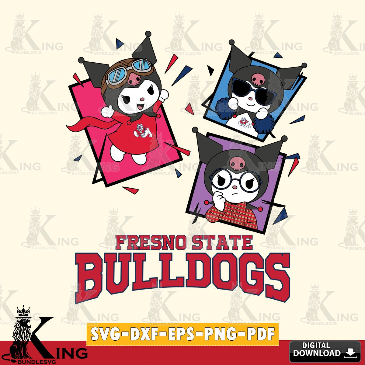 Fresno State Bulldogs Kuromi Action Football SVG file, Cricut, Cut file  , Digital Download , Instant Download, Sanrio svg, Clipart