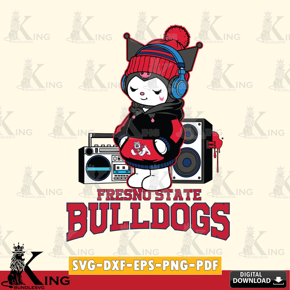 Fresno State Bulldogs Kuromi Football Music SVG file, Cricut, Cut file  , Digital Download , Instant Download, Sanrio svg, Clipart